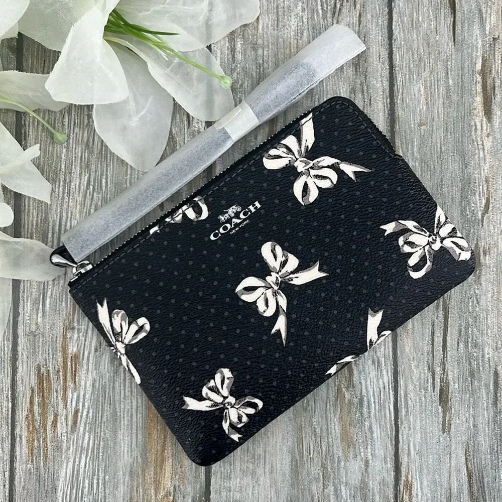 Coach Black and White Bow Print Wristlet Clutch
